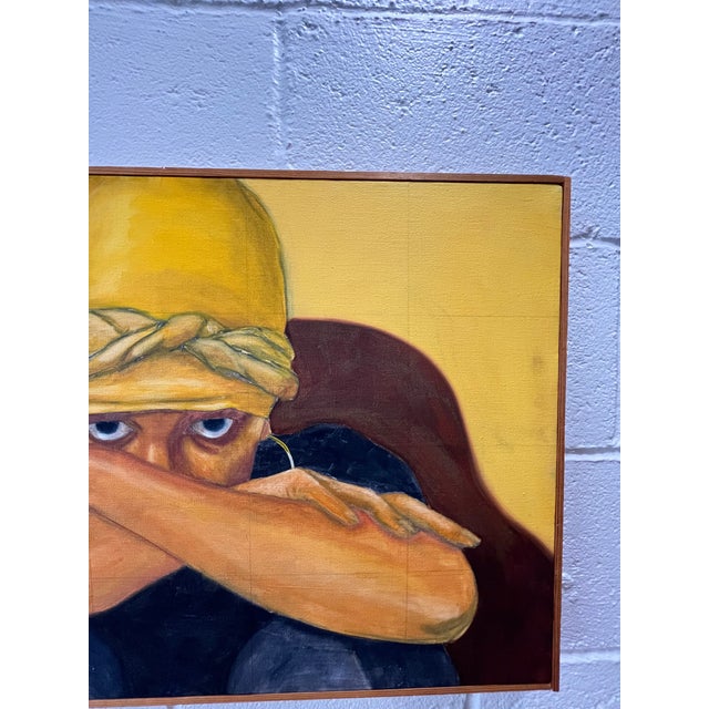 Wood Contemporary Figurative Portrait, Expressive Female Headwrap Oil Painting For Sale - Image 7 of 10