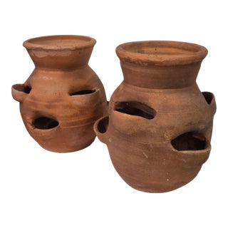 A Pair of Vintage Handmade Craven Pottery Strawberry Pots For Sale
