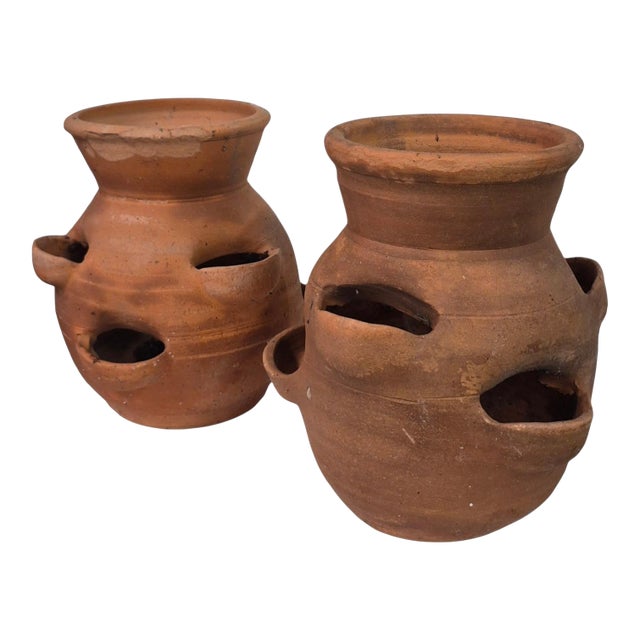 A Pair of Vintage Handmade Craven Pottery Strawberry Pots For Sale