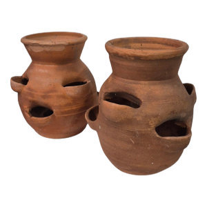 A Pair of Vintage Handmade Craven Pottery Strawberry Pots
