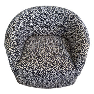 Cr Laine Custom Jenna Swivel Chair in Navy and White Cheetah Print For Sale