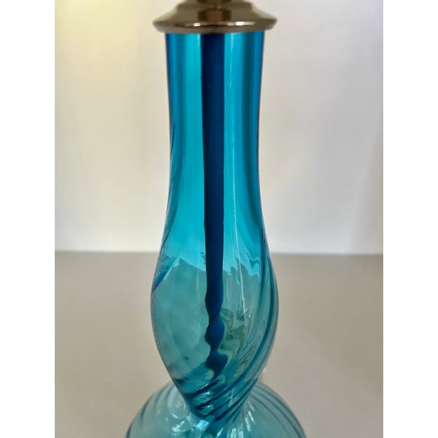 Vintage Murano Glass Table Lamp in Blue 1960s For Sale In Atlanta - Image 6 of 9