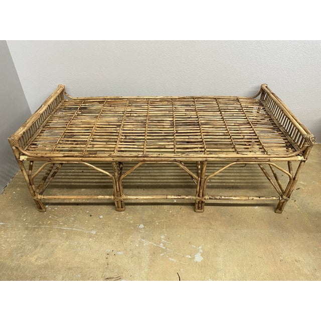 Yellow Rattan and Bamboo Bench Daybed W/Cushion For Sale - Image 8 of 8