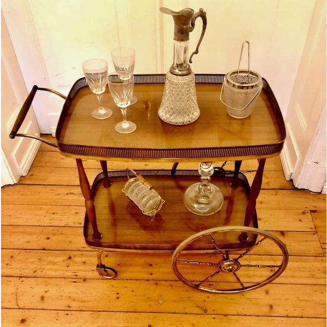 Mid-Century Brass and Wood Serving Cart by Josef Frank for Svenskt Tenn, 1950s For Sale - Image 3 of 15