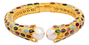 Cleopatra Multi Gemstone & Pearl Gold Chunky Cuff Bracelet