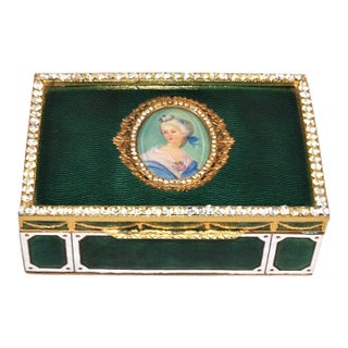 1990s Vintage Gold Plated Trinket Box With Miniature Painting For Sale