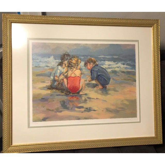 Late 20th Century Coastal Impressionist Children Playing Framed Print "Sandcapes" by Lucelle Raad For Sale - Image 4 of 10