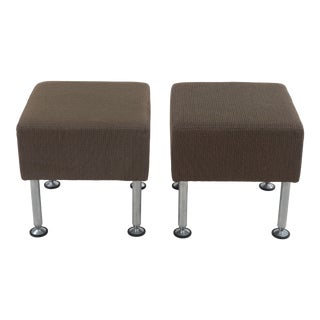 Post Modern Brayton Sidewalk Lounge Seating Square Ottomans Low Stools Aluminum Feet Slightly Lighter Set Steelcase Coalesse- a Pair For Sale