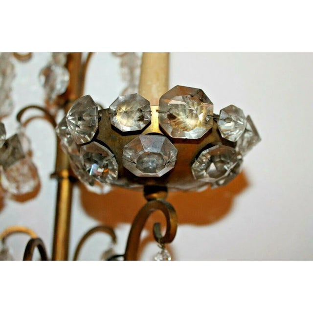 Maison Jansen C. 1930's French Art Deco Marked Maison Jansen Gilt Bronze/ Crystal Sconces - a Pair For Sale - Image 4 of 12