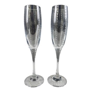 Faberge Atelier Bristol Crystal 10 Inch Champagne Flutes, a Set of 2 For Sale