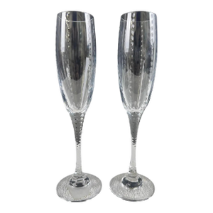Faberge Atelier Bristol Crystal 10 Inch Champagne Flutes, a Set of 2