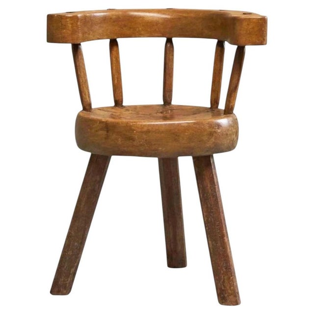 Provincial Sculptural 3-Legged Vernacular Chair in Oak, France, 1900s For Sale - Image 14 of 14