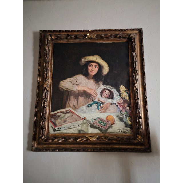 Paint Vincenzo De Stefani Painting of a Young Girl With a Doll For Sale - Image 7 of 7
