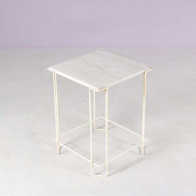 Side Table in Beige Metal Frame with Travertine Top in the style of Max Sauze, 1980s For Sale - Image 6 of 8