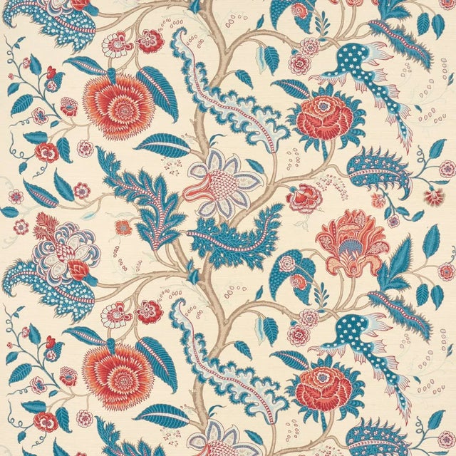 Schumacher Sinhala Sisal Wallpaper In Rouge & Indigo For Sale