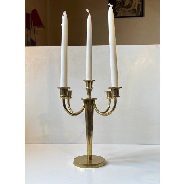 Large Mid-Century Scandinavian Brass Candelabra, 1960s For Sale - Image 4 of 8