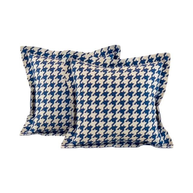 Designer Vicki Payne Free Spirit Blue & White Check Dogstooth Houndstooth Pillow Covers- 14" Pair For Sale In Jacksonville, FL - Image 6 of 6