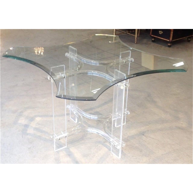 Mid-Century Modern Vintage Mid-Century Modern Sculptural Lucite & Shaped Beveled Glass Dining/Coffee Table/Desk For Sale - Image 3 of 4