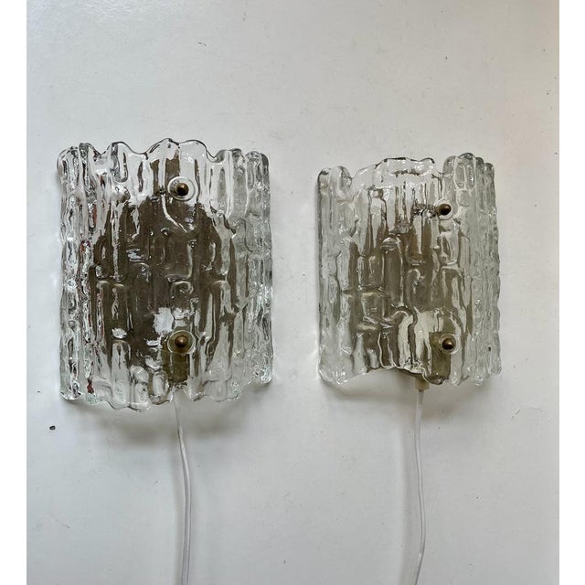 Crystal Ice Glass Wall Sconces by Carl Fagerlund for Orrefors, 1960s, Set of 2 For Sale - Image 8 of 10