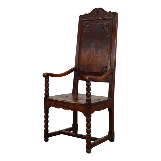 Antique Armchair in Hand Carved Oak, 1700s For Sale