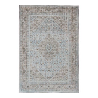 Early 20th Century Persian Antique Tabriz Rug With Medallion With Herati Design and Muted Colors 7'11 X 11'4 For Sale