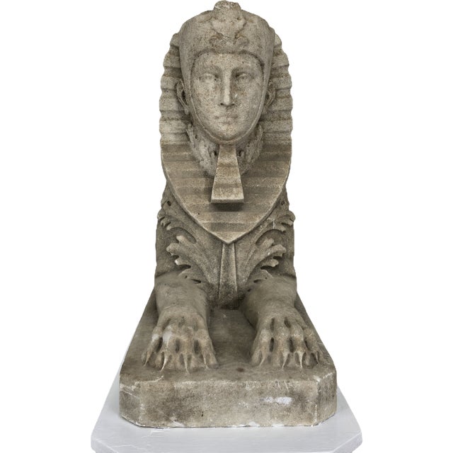 Large Pair Antique Sphinxes Sculptures Solid Marble on Wood Bases For Sale In New York - Image 6 of 14