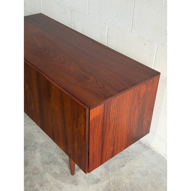 Rosewood Sideboard Credenza Low Storage Unit With Tapered Legs Denmark 1960s For Sale - Image 9 of 10