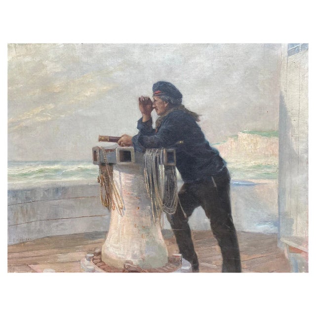 Edmond De Palezieux, Sailor on the Bridge, Oil on Canvas, 1892 For Sale