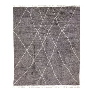 2020s Oversize Modern Moroccan Style Wool Rug With Tribal Design in Gray For Sale