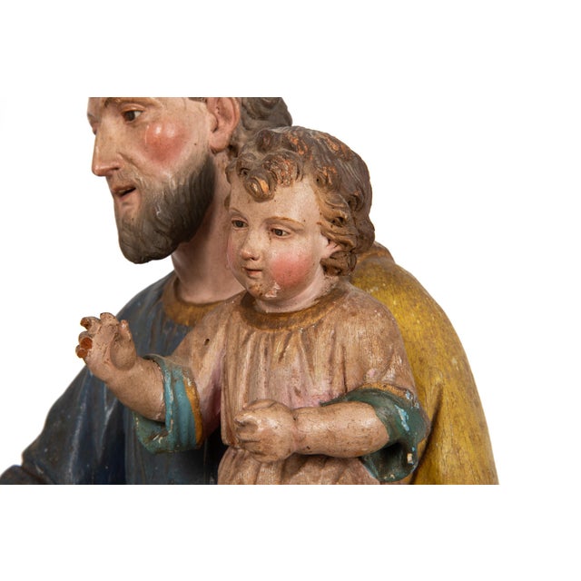 17th/18th Century Spanish Polychromed Statue of Saint Joseph With Infant Christ For Sale - Image 11 of 18