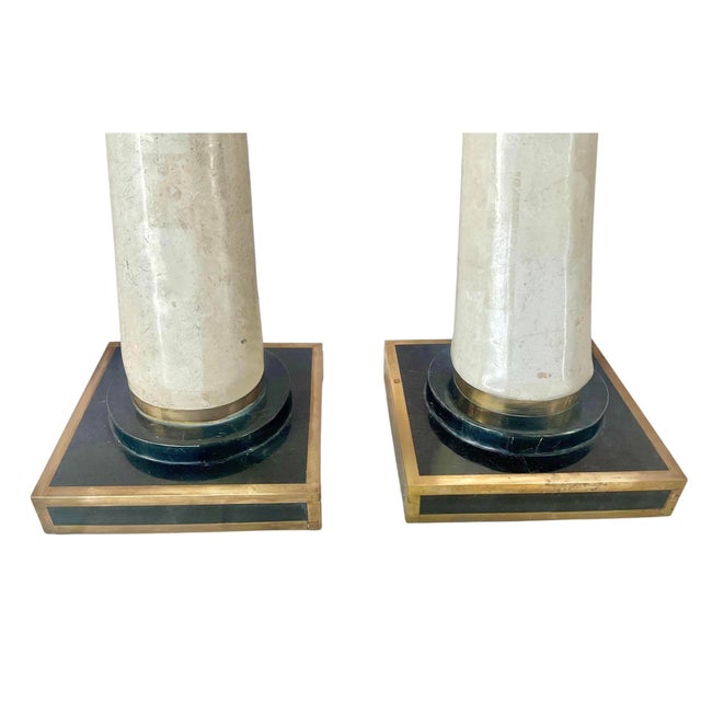 Pair of Tessellated Marble Faux Tusks on Brass and Faux Marble Bases For Sale - Image 10 of 12