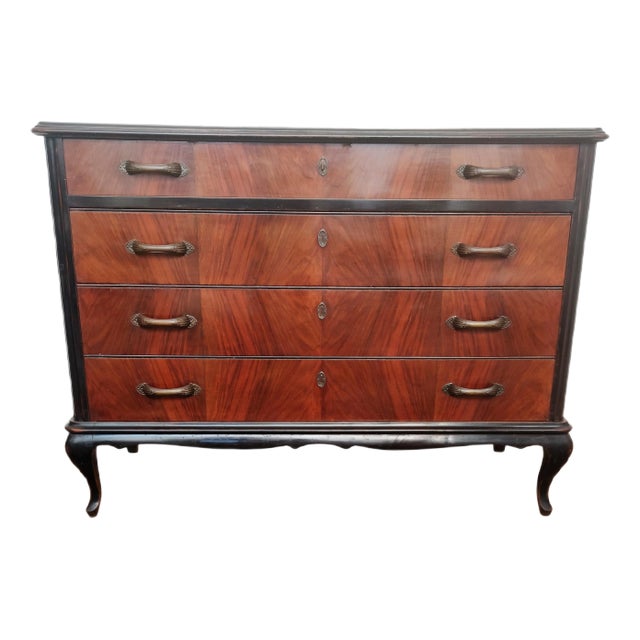 Mid-Century Modern Italian Wood & Brass Chest of 4 Drawers For Sale