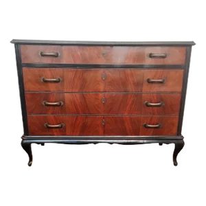 Mid-Century Modern Italian Wood & Brass Chest of 4 Drawers