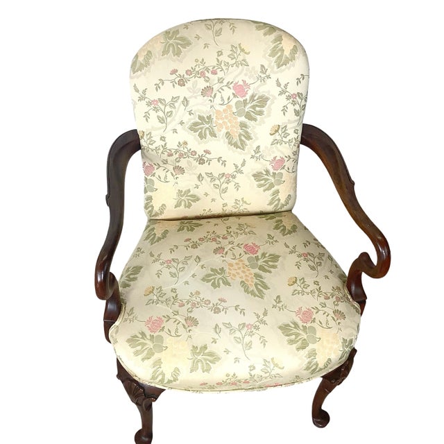 Pair of Georgian Revival Armchairs, Vintage Floral Upholstery For Sale In Philadelphia - Image 6 of 18