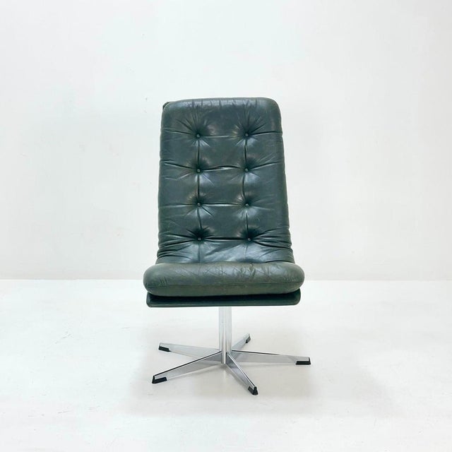 Mid-Century Dark Green Leather Lounge Chair, 1980s For Sale - Image 11 of 11