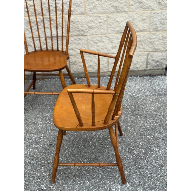 Mid 20th Century Set of 6 Windsor Style Spindle Back Dining Chairs, Warm Honey Tone For Sale - Image 5 of 12