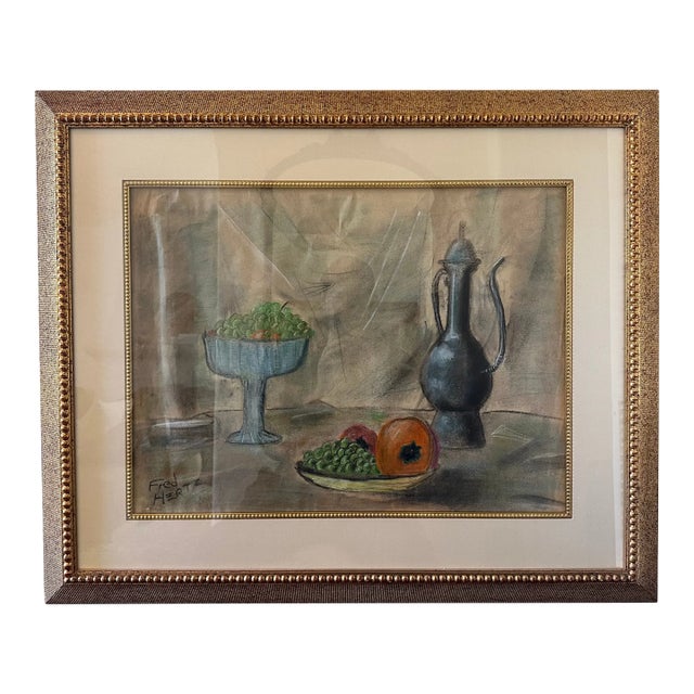 Mid-Century Original Still Life Pastel, Signed Hertz, Framed For Sale