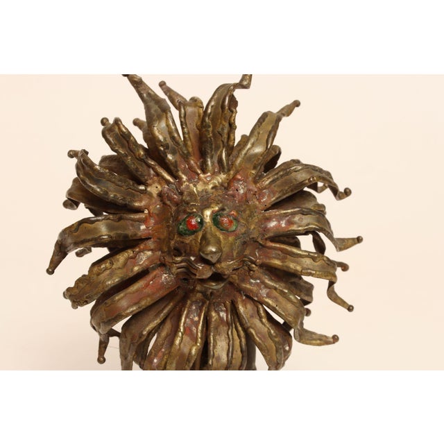Metal Vintage Brutalist Embossed Brass and Steel Lion Sculpture by Pal Kepenyes For Sale - Image 7 of 18