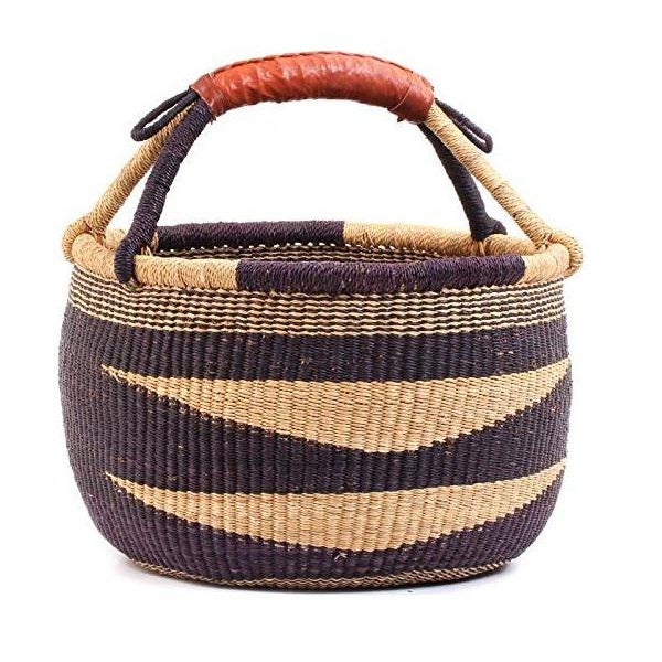 African Bolga Ghana Navy Blue Diamond Woven Basket Chairish