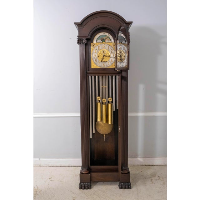 Traditional Breitinger & Sons Column Side Mahogany Grandfather Clock For Sale - Image 3 of 18