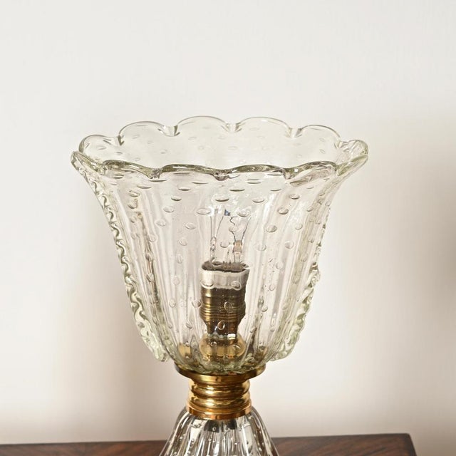 Large Bullicante Murano Glass and Brass Flower Table Lamp from Barovier, Italy, 1950s For Sale - Image 3 of 14