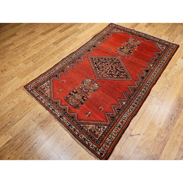 Vintage Persian Malayer Area Rug, Hand-Knotted Wool, Geometric Tribal Pattern, 4x7, Terracotta & Navy For Sale - Image 14 of 18
