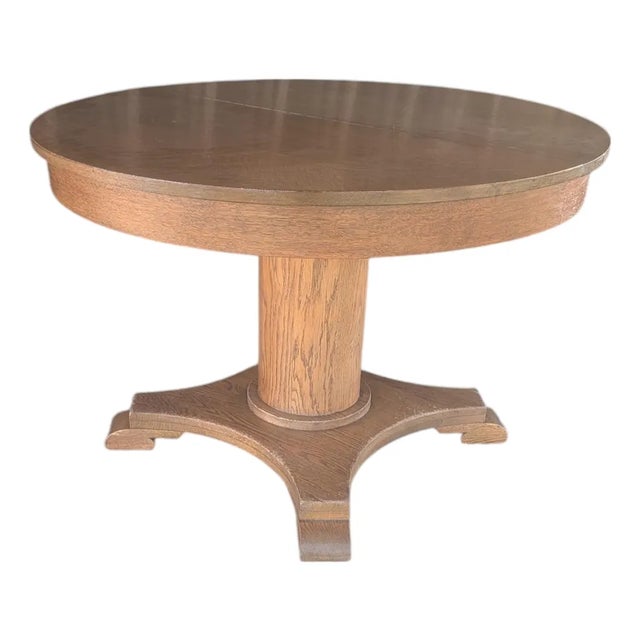 Antique Quarter Sawn Oak Pedestal Dining Table | Tiger Extension Table For Sale
