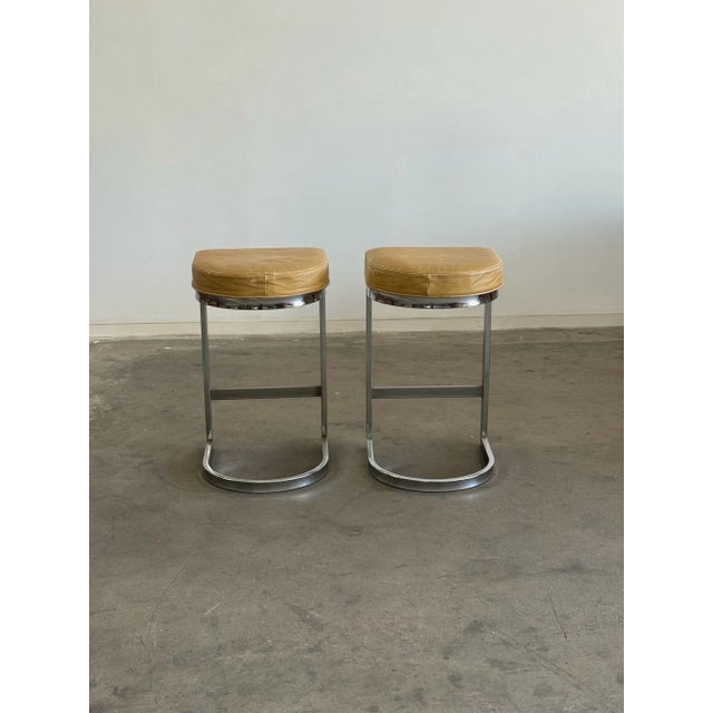 1970s Vintage Cantilevered Stools - Pair For Sale - Image 5 of 12