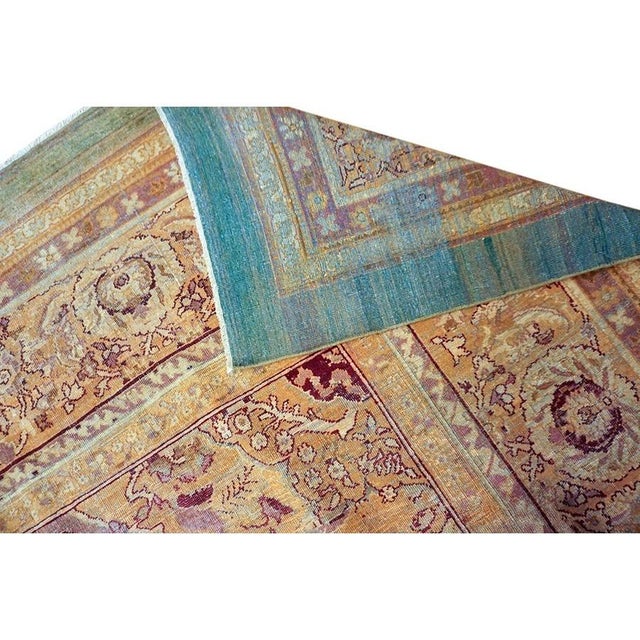 1880s Green Field Shah Abbas Geometric Large Size Antique Indian Amritsar Rug For Sale - Image 10 of 10