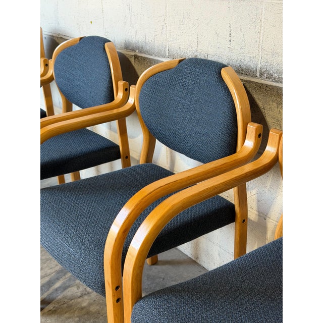 Set of 4 Vintage Danish Beechwood Armchairs – Mid-Century Modern Dining Chairs With New Blue Upholstery For Sale In Los Angeles - Image 6 of 11