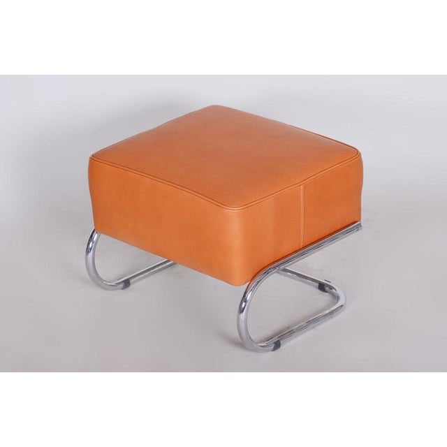 Metal Bauhaus Stool in Chromed Steel and Leather by Robert Slezák, Czech, 1930s For Sale - Image 7 of 8