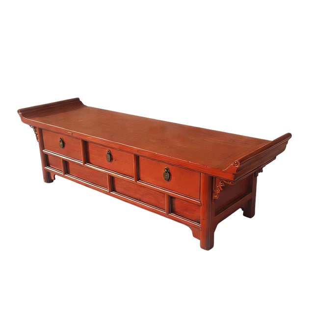 Asian Antique 19th Century Red Altar-Style Console Table For Sale - Image 3 of 6