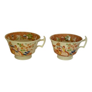 Antique Hilditch & Son Chinoiserie Porcelain Teacups Pair Made in Staffordshire - a Pair For Sale