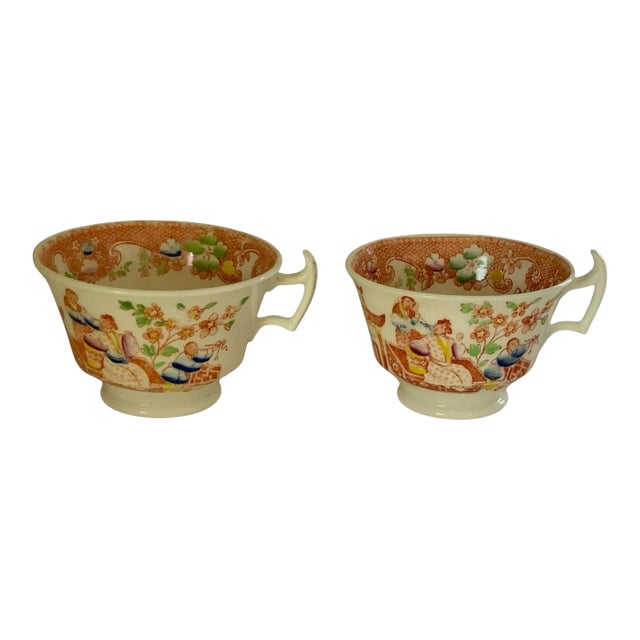 Antique Hilditch & Son Chinoiserie Porcelain Teacups Pair Made in Staffordshire - a Pair For Sale